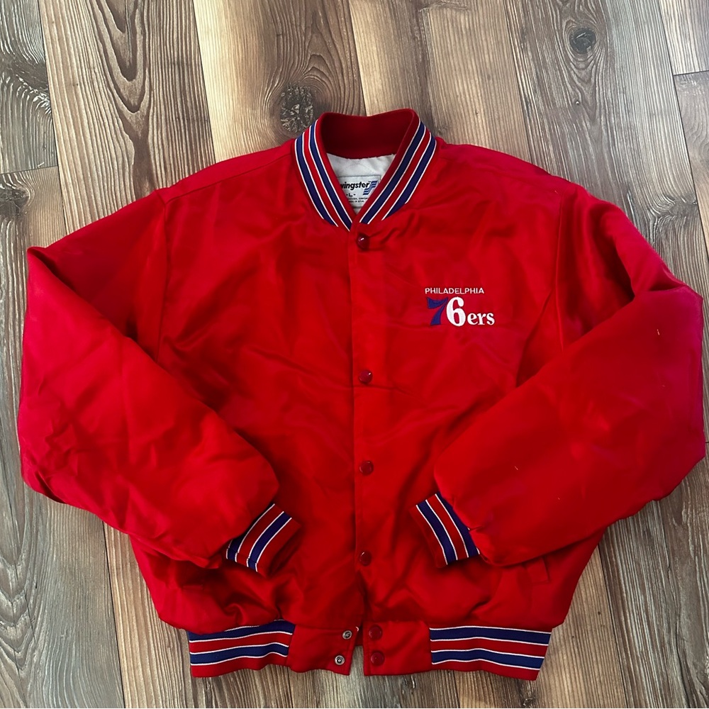 VTG 80s Philadelphia 76ers Sixers Satin Bomber Varsity Jacket Swingster Large